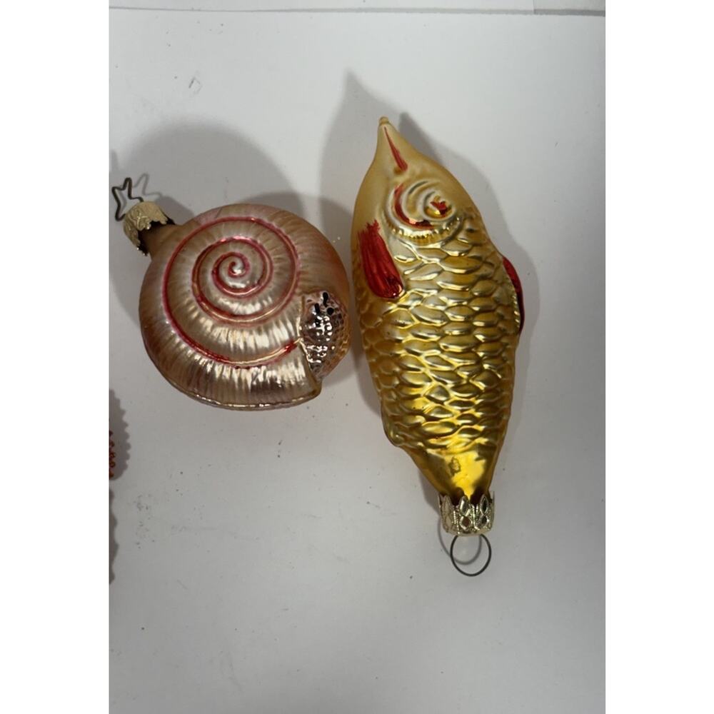 Lot Of 2‎ - Fish & Inge Snail Mercury Glass Old World Christmas Ornament Germany